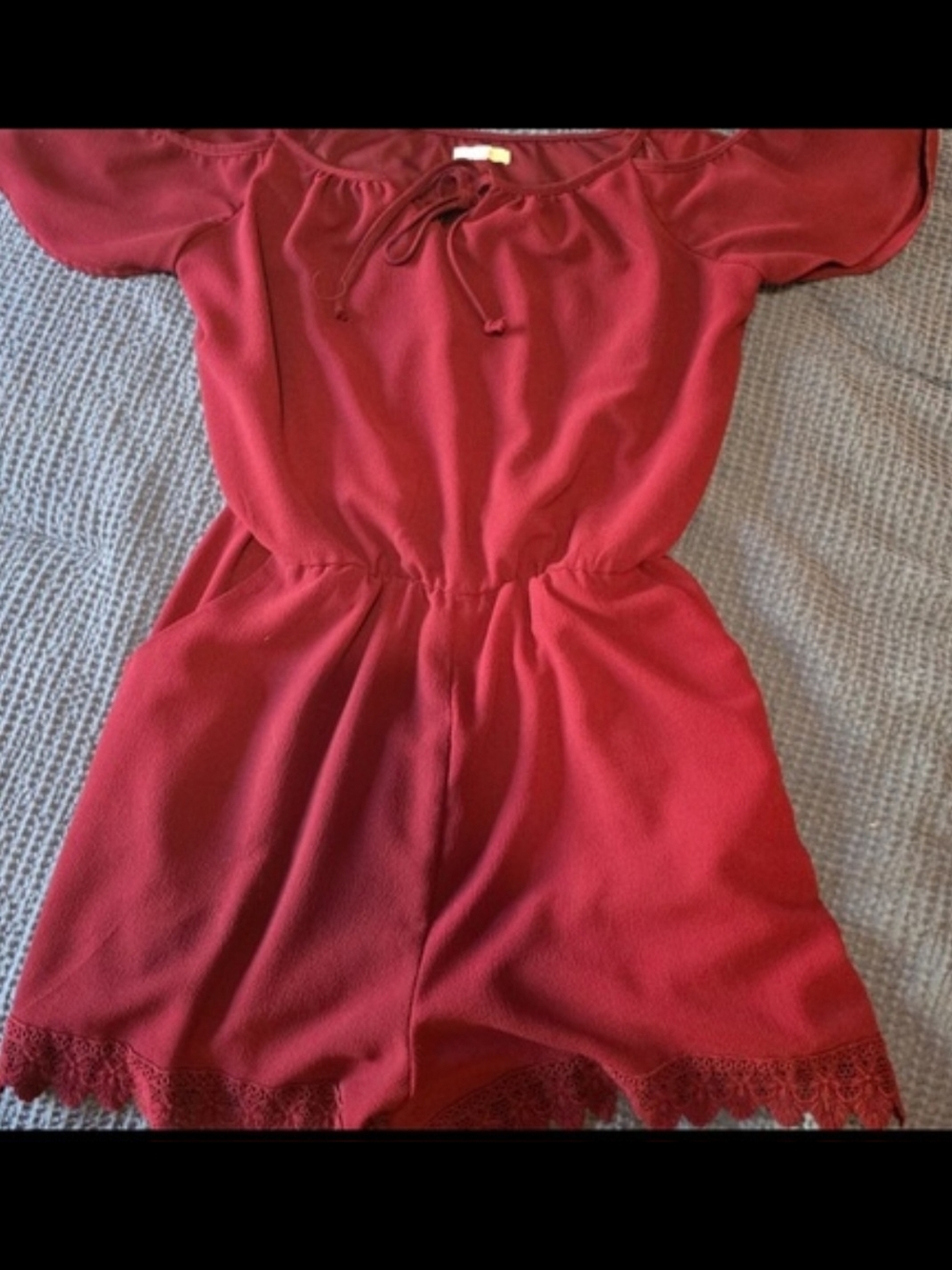 Maurices Red Short Sleeve Lace-Hem Romper